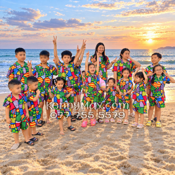 Bộ Áo Sơ Mi Quần Short Hawaiian Caro Nhiều Màu Nam Nữ Đi Biển