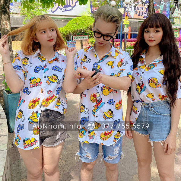 [Hàng Đặt May] Áo Sơ Mi Hoạt Hình - Vịt BDuck Trắng - Áo Đôi Nhóm Lớp Team Building