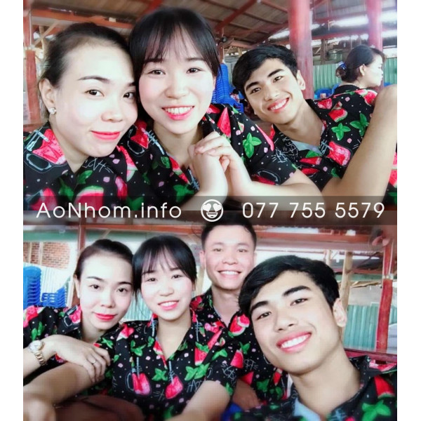 [Hàng Đặt May] Áo Sơ Mi Hoạt Hình - Ly Dưa Hấu - Áo Đôi Nhóm Lớp Team Building