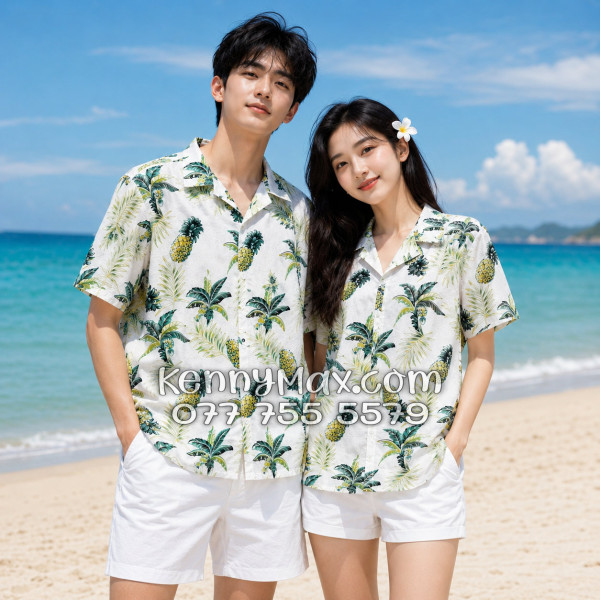 Áo Sơ Mi Đôi Resort Vải Đũi Họa Tiết Thơm Dứa Tropical - ATD031