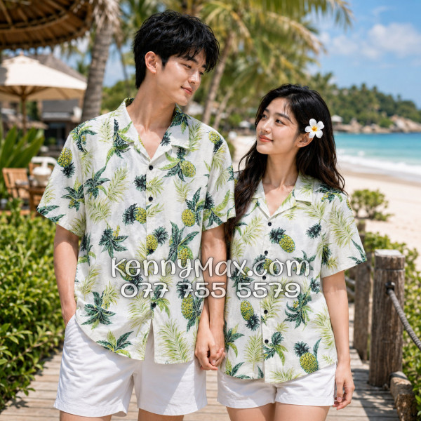 Áo Sơ Mi Đôi Resort Vải Đũi Họa Tiết Thơm Dứa Tropical - ATD031