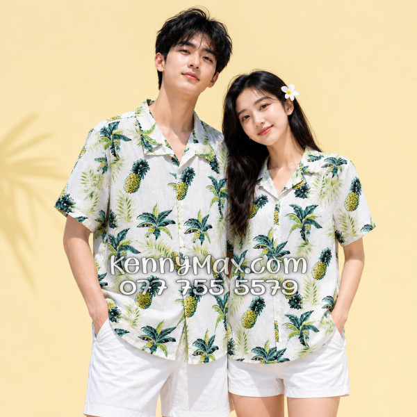 Áo Sơ Mi Đôi Resort Vải Đũi Họa Tiết Thơm Dứa Tropical - ATD031