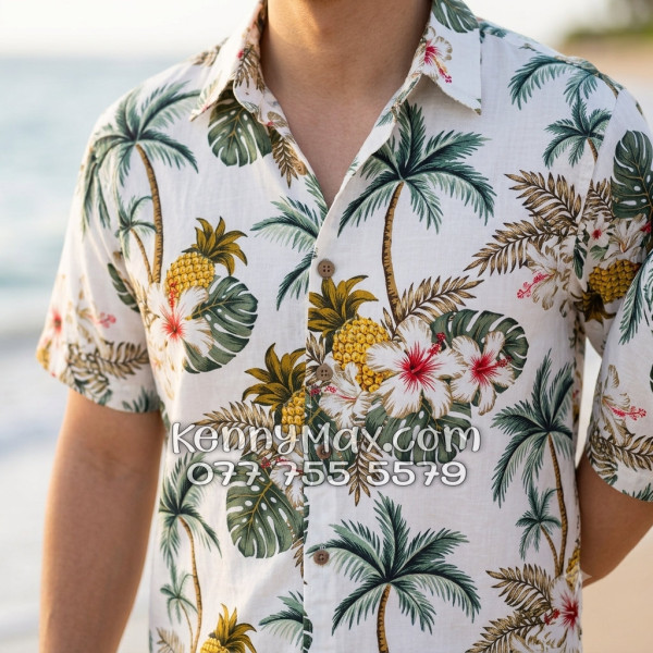 Áo Sơ Mi Đôi Resort Vải Đũi Họa Tiết Thơm Dứa Hoa Sứ Tropical - ATD032