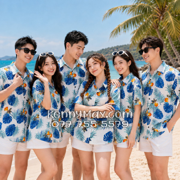 Áo Sơ Mi Đôi Resort Vải Đũi Họa Tiết Trái Đào Tropical - ATD033