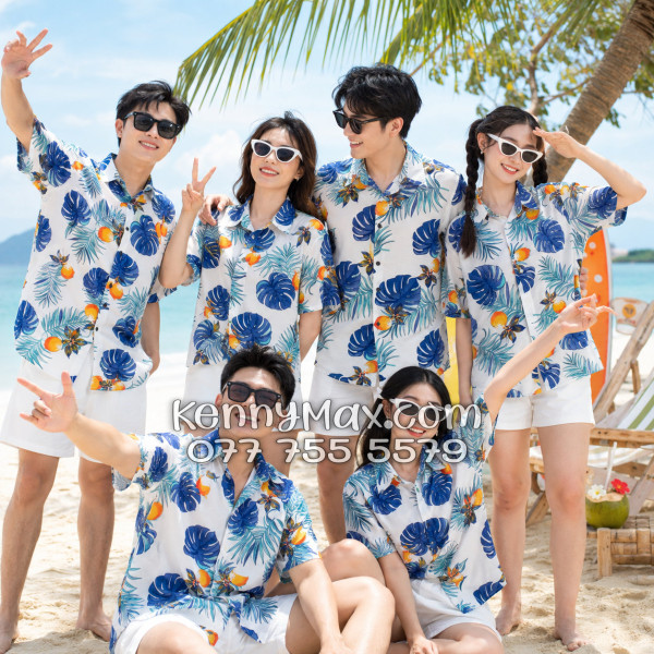 Áo Sơ Mi Đôi Resort Vải Đũi Họa Tiết Trái Đào Tropical - ATD033