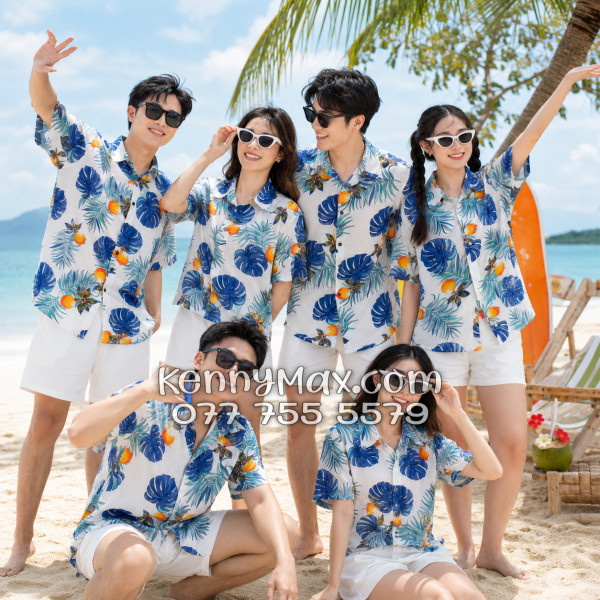 Áo Sơ Mi Đôi Resort Vải Đũi Họa Tiết Trái Đào Tropical - ATD033