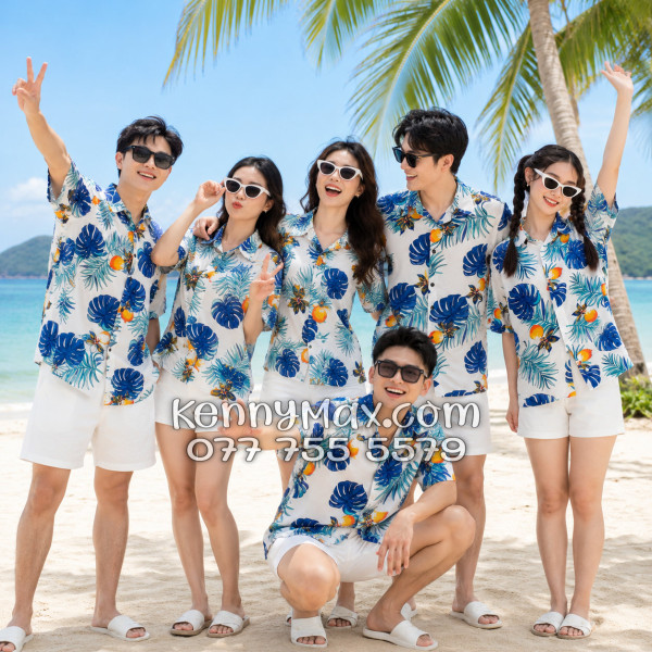 Áo Sơ Mi Đôi Resort Vải Đũi Họa Tiết Trái Đào Tropical - ATD033