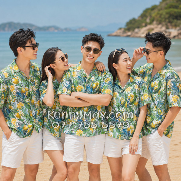 Áo Sơ Mi Đôi Resort Vải Đũi Họa Tiết Chanh Vàng Tropical - ATD034