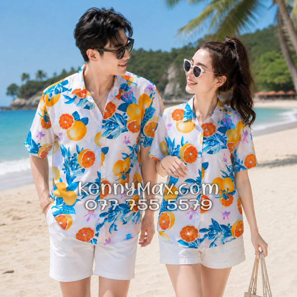 Áo Sơ Mi Đôi Resort Vải Đũi Họa Tiết Trái Cam Tropical - ATD035
