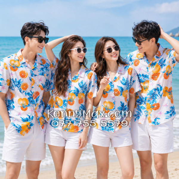 Áo Sơ Mi Đôi Resort Vải Đũi Họa Tiết Trái Cam Tropical - ATD035