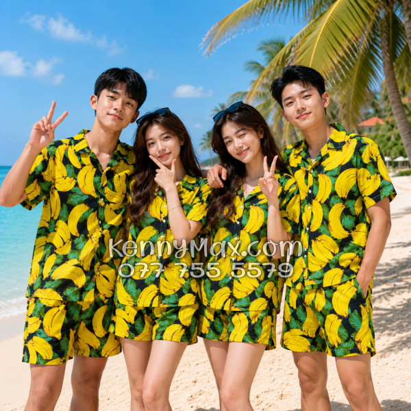 Bộ Hawaiian Chuối Vàng Nền Đen Nam Nữ