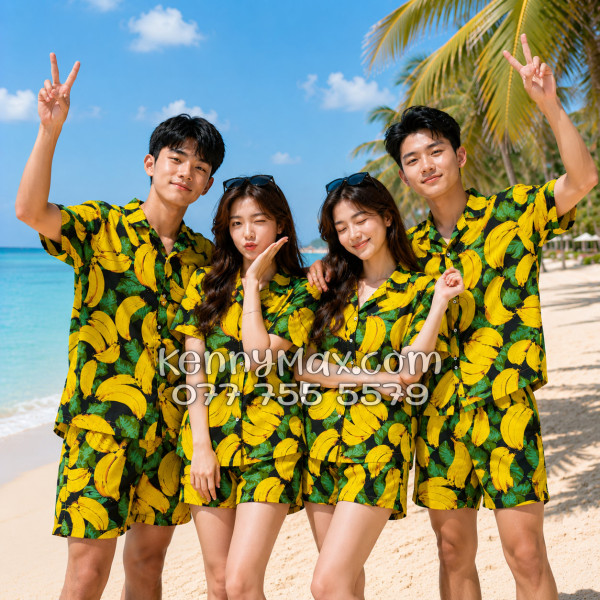 Bộ Hawaiian Chuối Vàng Nền Đen Nam Nữ