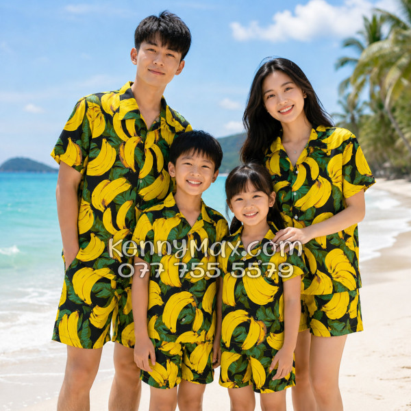 Bộ Hawaiian Chuối Vàng Nền Đen Nam Nữ