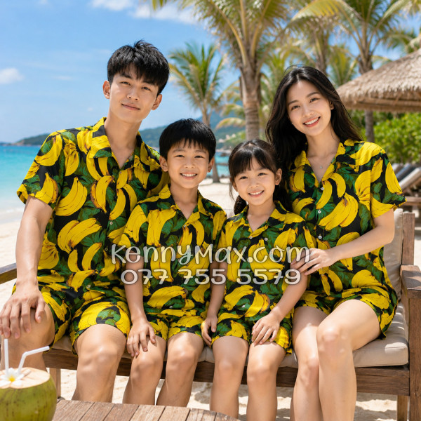 Bộ Hawaiian Chuối Vàng Nền Đen Nam Nữ