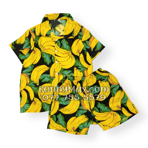Bộ Hawaiian Chuối Vàng Nền Đen Nam Nữ