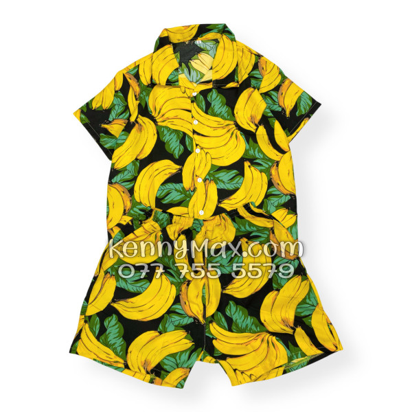 Bộ Hawaiian Chuối Vàng Nền Đen Nam Nữ