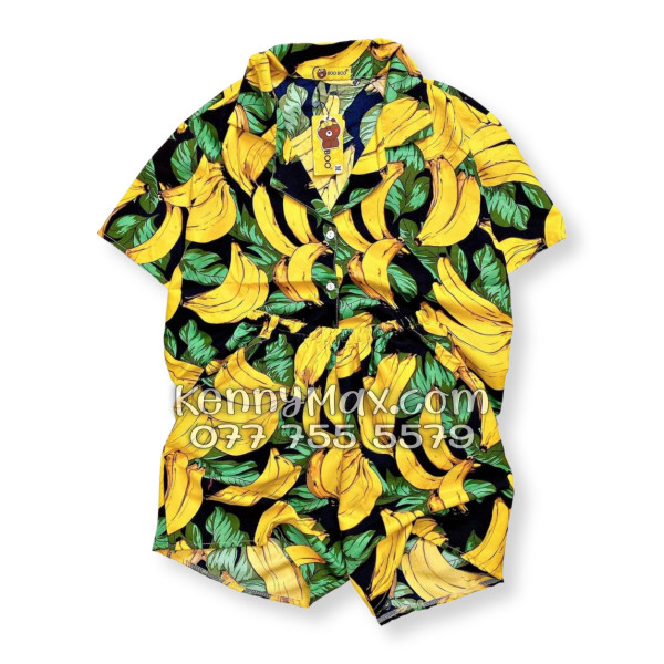 Bộ Hawaiian Chuối Vàng Nền Đen Nam Nữ