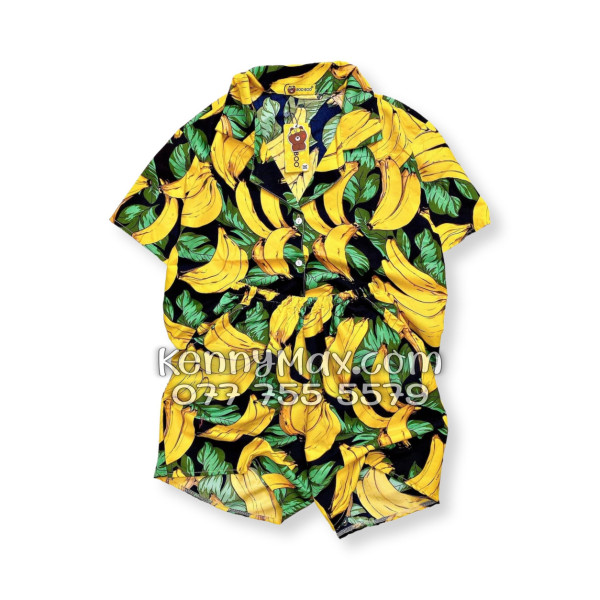 Bộ Hawaiian Chuối Vàng Nền Đen Nam Nữ