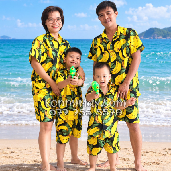 Bộ Hawaiian Chuối Vàng Nền Đen Nam Nữ