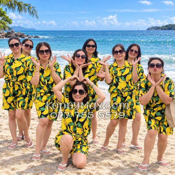 Bộ Hawaiian Chuối Vàng Nền Đen Nam Nữ