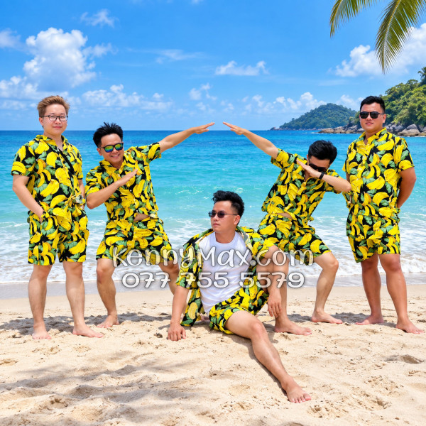 Bộ Hawaiian Chuối Vàng Nền Đen Nam Nữ