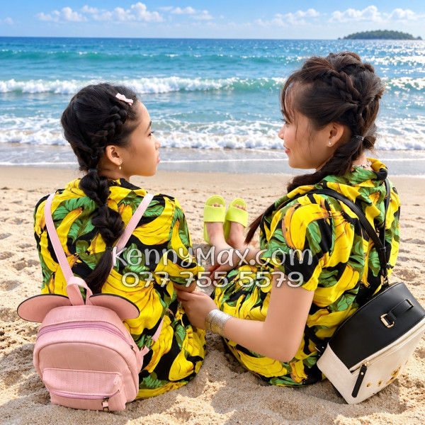 Bộ Hawaiian Chuối Vàng Nền Đen Nam Nữ