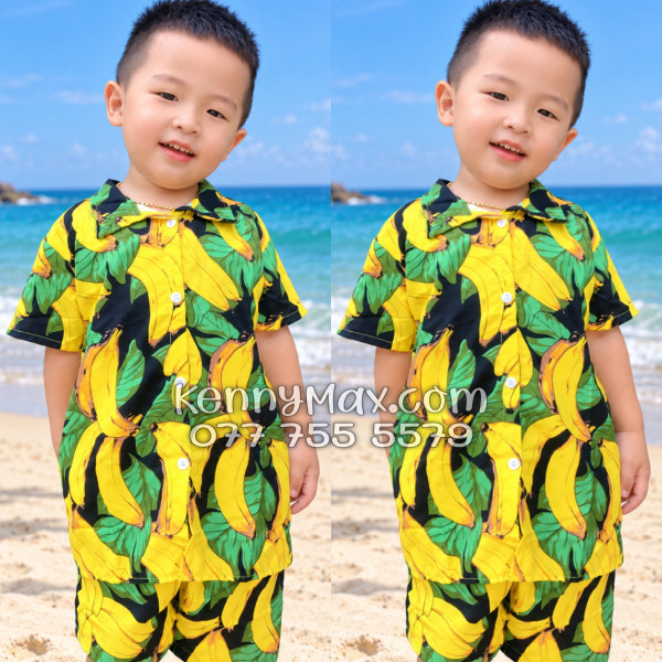Bộ Hawaiian Chuối Vàng Nền Đen Nam Nữ