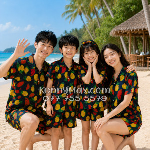 Bộ Hawaiian Thơm Dưa Hấu Nền Đen Nam Nữ