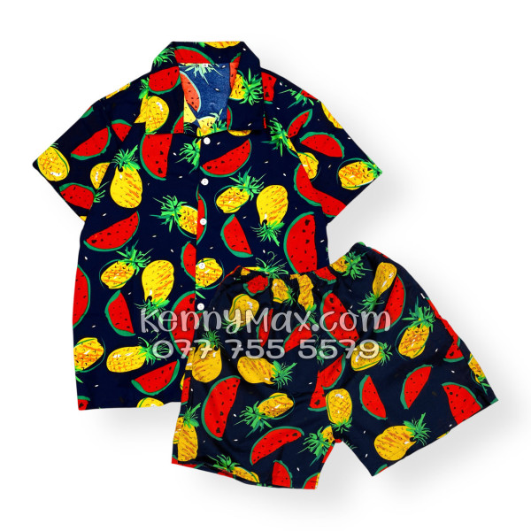 Bộ Hawaiian Thơm Dưa Hấu Nền Đen Nam Nữ