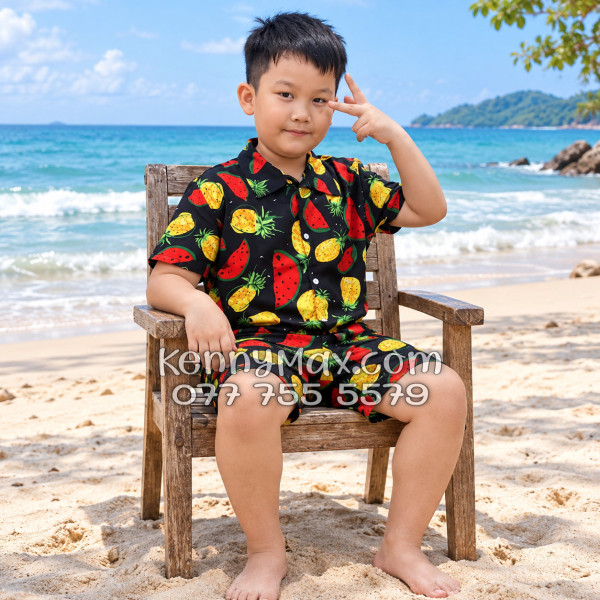 Bộ Hawaiian Thơm Dưa Hấu Nền Đen Nam Nữ