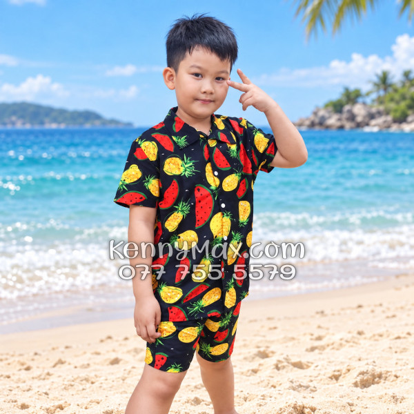 Bộ Hawaiian Thơm Dưa Hấu Nền Đen Nam Nữ
