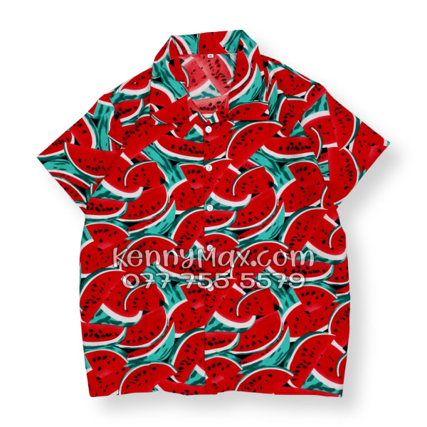 Bộ Áo Sơ Mi Quần Short Hawaiian Dưa Hấu Đỏ Nam Nữ Đi Biển