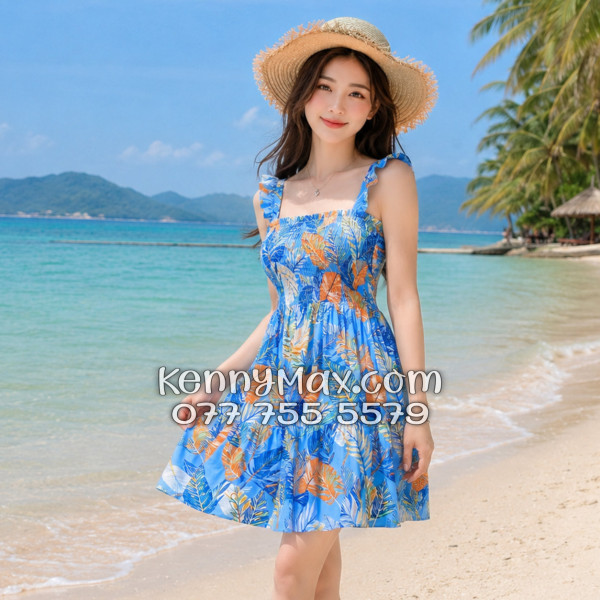Đầm Nữ Resort Kate Thái Họa Tiết Lá Môn Xanh Botanical