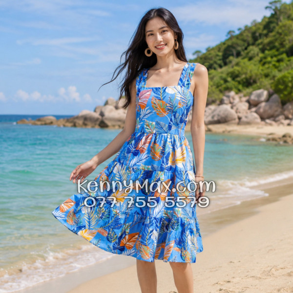 Đầm Nữ Resort Kate Thái Họa Tiết Lá Môn Xanh Botanical