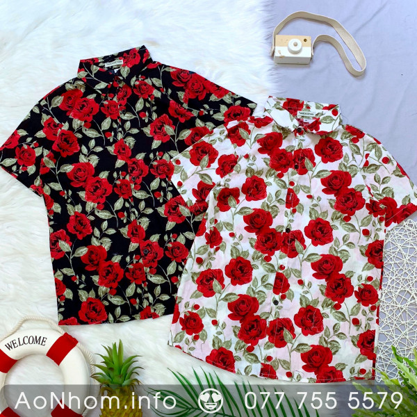 Áo sơ mi đi biển - Hoa hồng