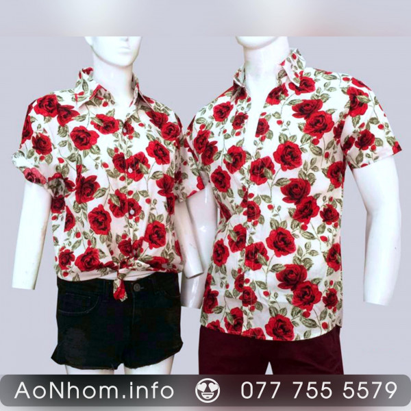Áo sơ mi đi biển - Hoa hồng