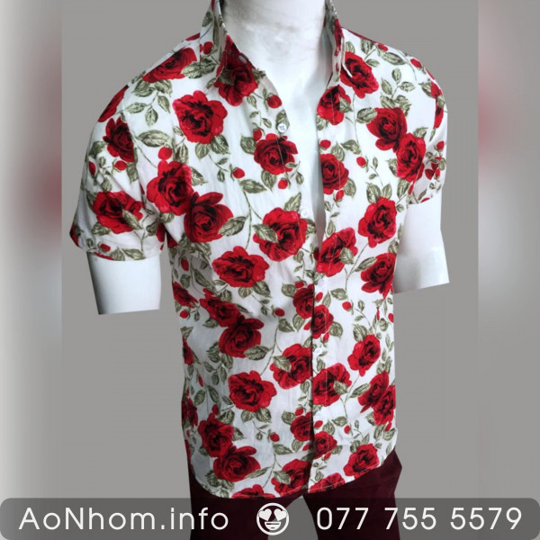 Áo sơ mi đi biển - Hoa hồng