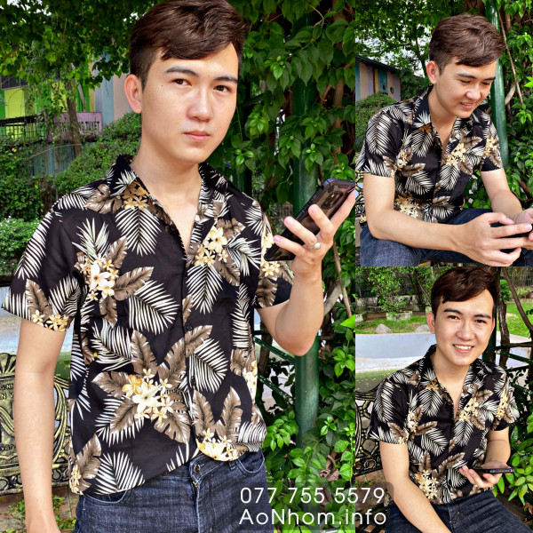 Áo sơ mi đi biển - Hoa nâu