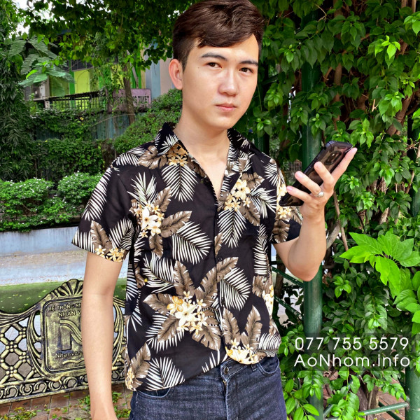 Áo sơ mi đi biển - Hoa nâu