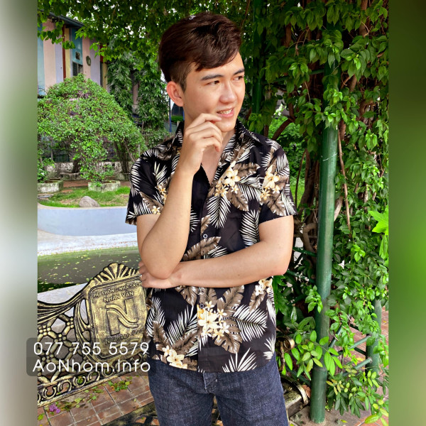 Áo sơ mi đi biển - Hoa nâu