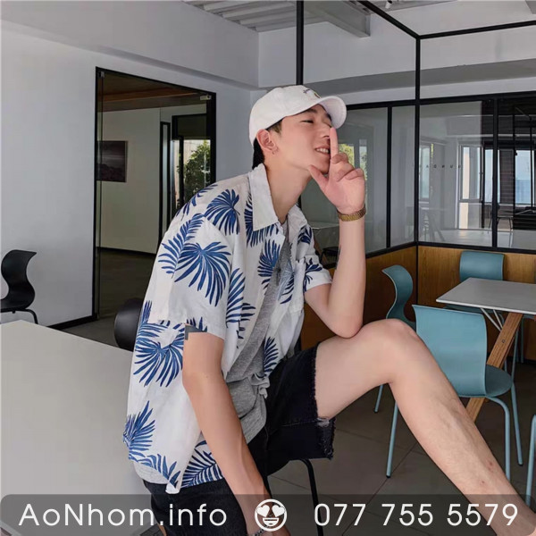 Áo sơ mi đi biển - Lá xám