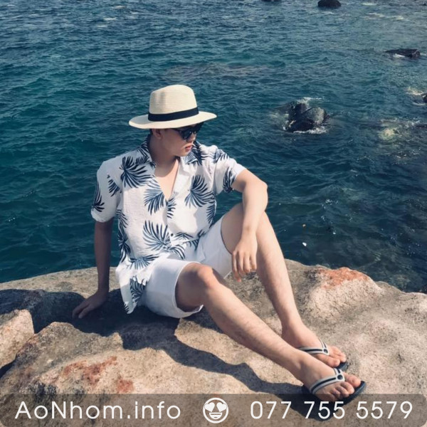 Áo sơ mi đi biển - Lá xám