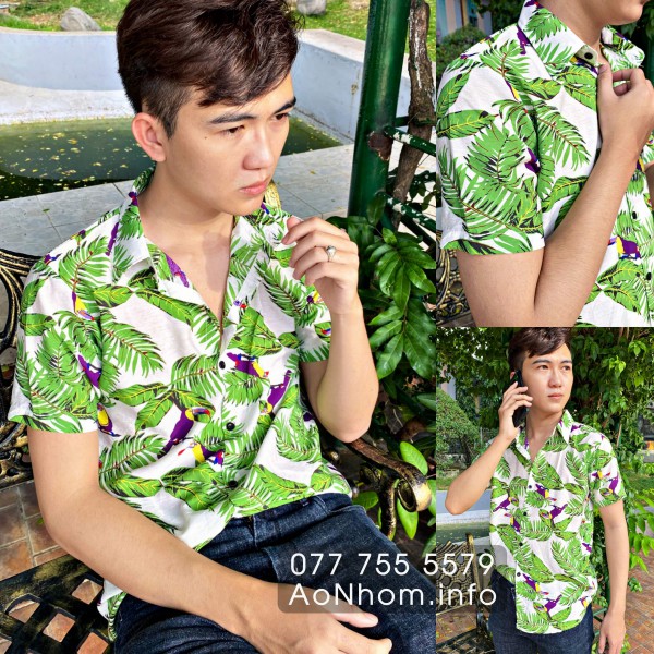 Áo sơ mi đi biển - Vẹt trắng